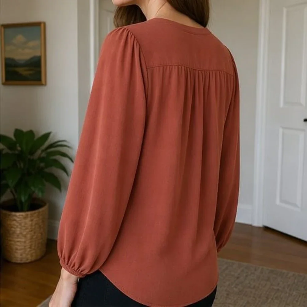 Rust Button Blouse - Picture 3 of 6